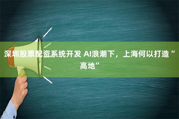 深圳股票配资系统开发 AI浪潮下，上海何以打造“高地”